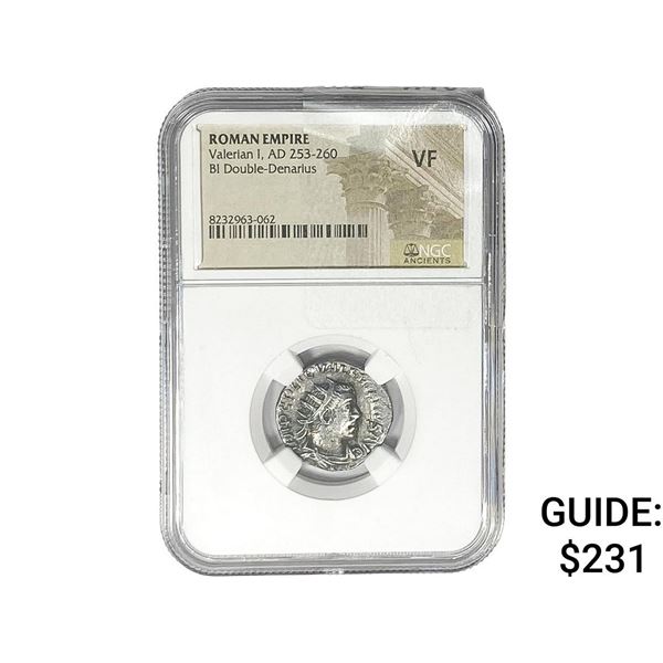 Roman Valerian I, AD 253-260 BI Dbl-Denarius NGC VF