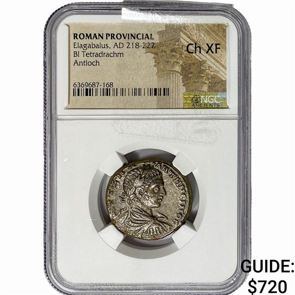 Roman Elagabalus, AD 218-222 BI Tetradrachm  CHXF