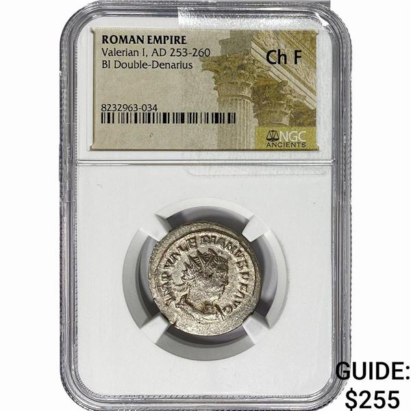 Roman Valerian I, AD 253-260 BI Dbl-Denarius NGC CHF