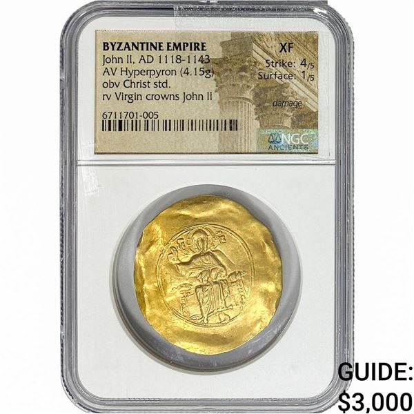Brzantine John II 1118-1143 Gold Hyperpyton 4.15G NGC XF