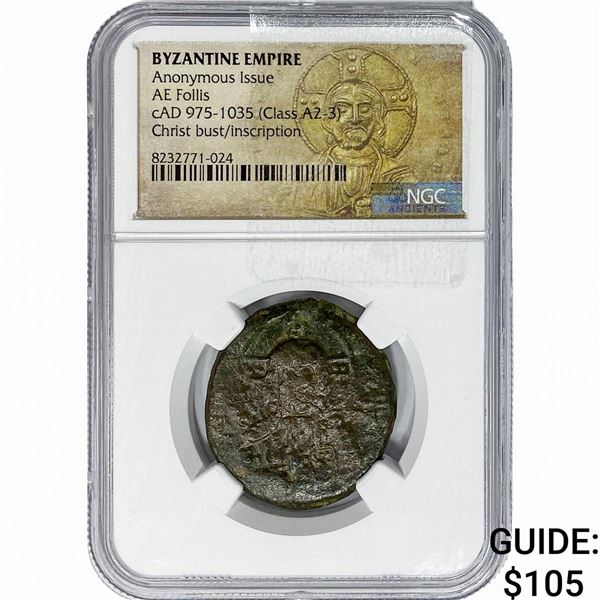 Brzantine cAD 975-1035[Class A2-3] Bronze Follis NGC