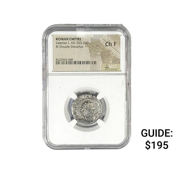 Roman Valerian I, AD 253-260 BI Dbl-Denarius NGC Ch F
