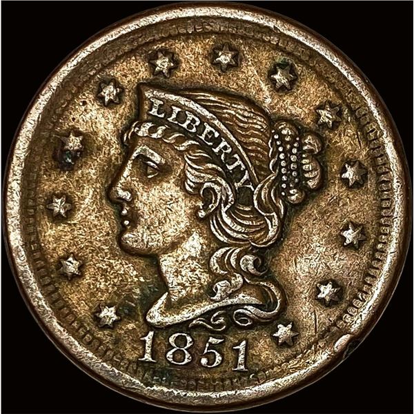 1851 Braided Hair Large Cent LIGHTLY  CIRCULATED