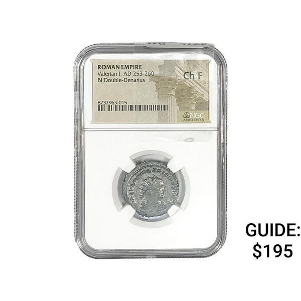 Roman Valerian I, AD 253-260 BI Dbl-Denarius NGC Ch F