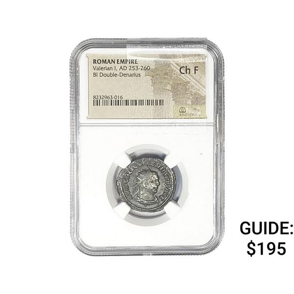 Roman Valerian I, AD 253-260 BI Dbl-Denarius NGC Ch F