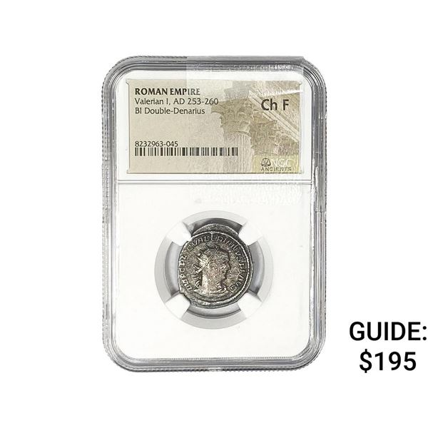 Roman Valerian I, AD 253-260 BI Dbl-Denarius NGC Ch F