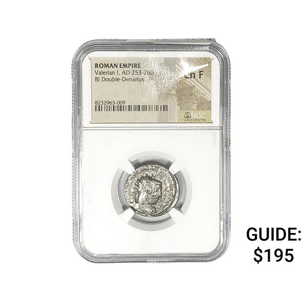 Roman Valerian I, AD 253-260 BI Dbl-Denarius NGC Ch F