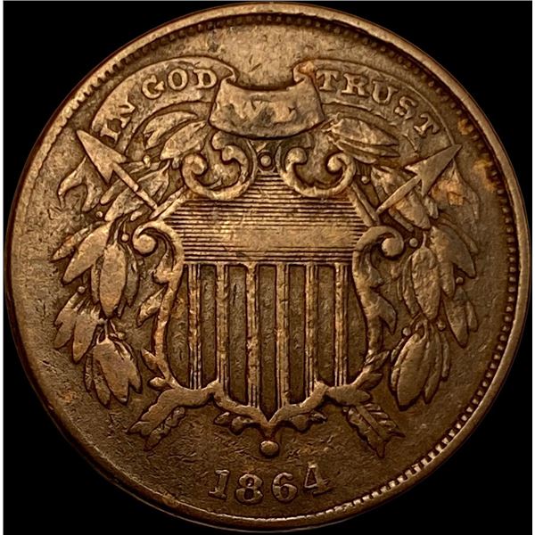 1864 Small Motto Two Cent Piece LIGHT CIRC