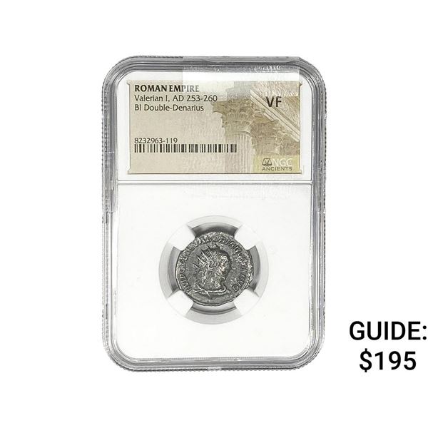 Roman Valerian I, AD 253-260 BI Dbl-Denarius NGC VF