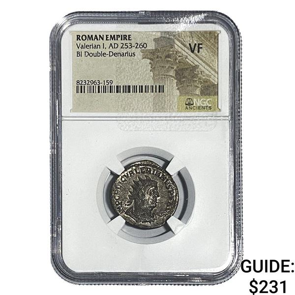 Roman Valerian I, AD 253-260 BI Dbl-Denarius NGC VF