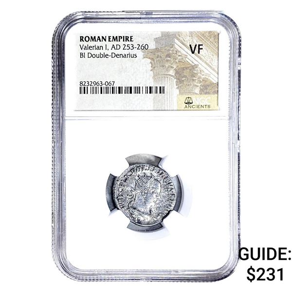 Roman Valerian I, AD 253-260 BI Dbl-Denarius NGC VF
