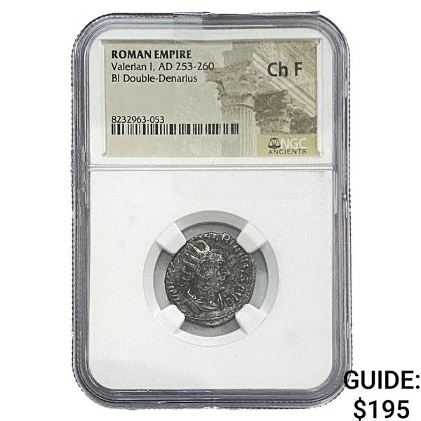 Roman Valerian I, AD 253-260 BI Dbl-Denarius NGC Ch F