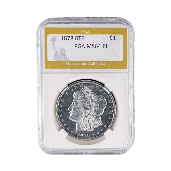 1878 8TF Morgan Silver Dollar PGA MS64 PL