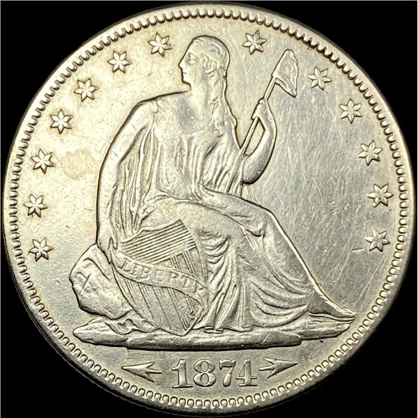 1874 Arrows Seated Liberty Half Dollar NEARLY  UNCIRCULATED
