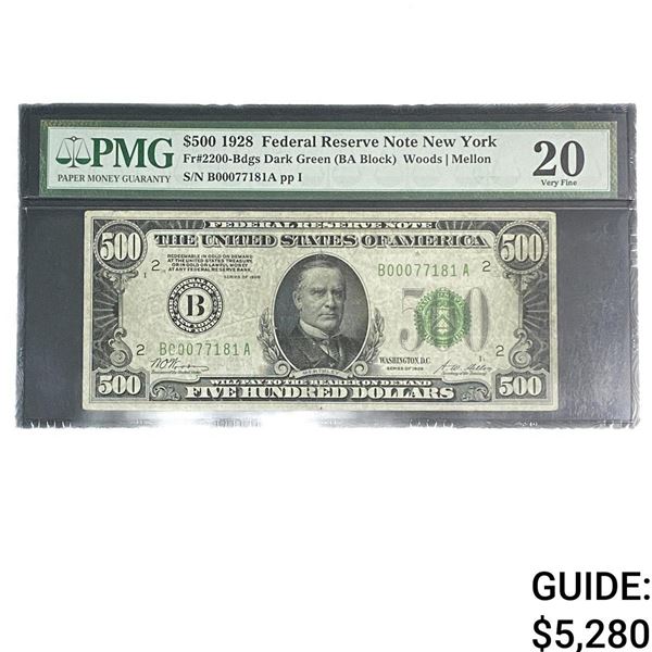 1928 $500 Federal Reserve Note New York PMG VF 20