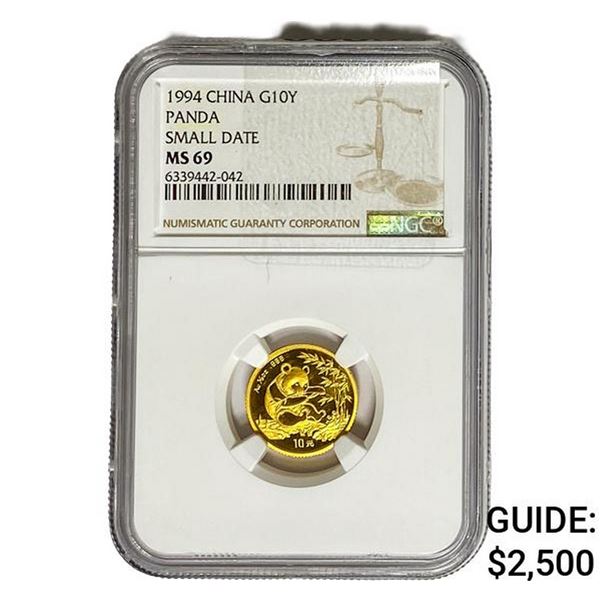 1994 China Gold 10 Yen Panda SM. Date NGC MS69