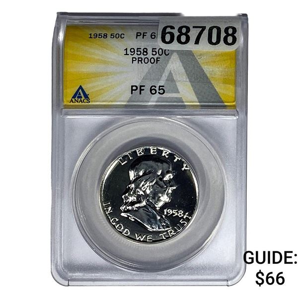 1958 Franklin Half Dollar ANACS PF65