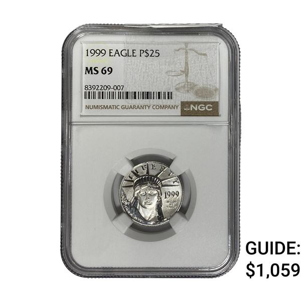 1999 $25 1/4oz Platinum American Eagle NGC MS69