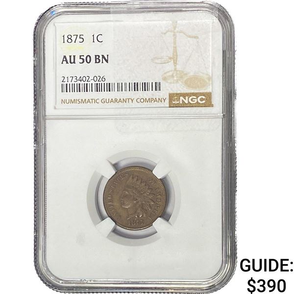 1875 Indian Head Cent NGC AU50 BN
