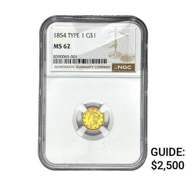 1854 Rare Gold Dollar NGC MS62