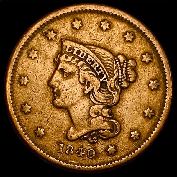 1840 Braided Hair Large Cent ABOUT  UNCIRCULATED