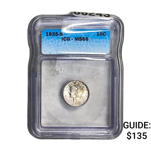 1935-S Mercury Silver Dime ICG MS66