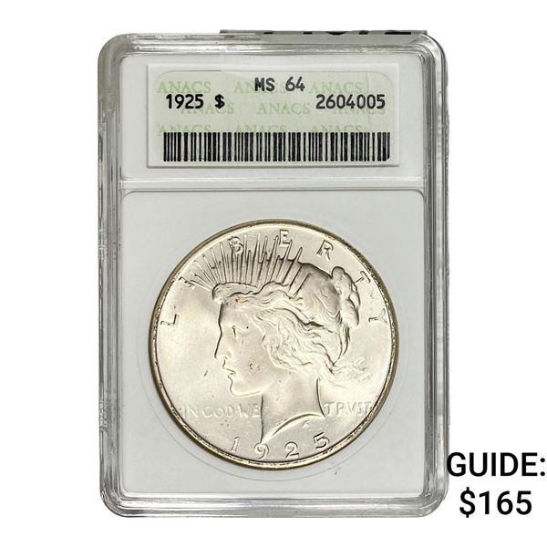 1925 Silver Peace Dollar ANACS MS64