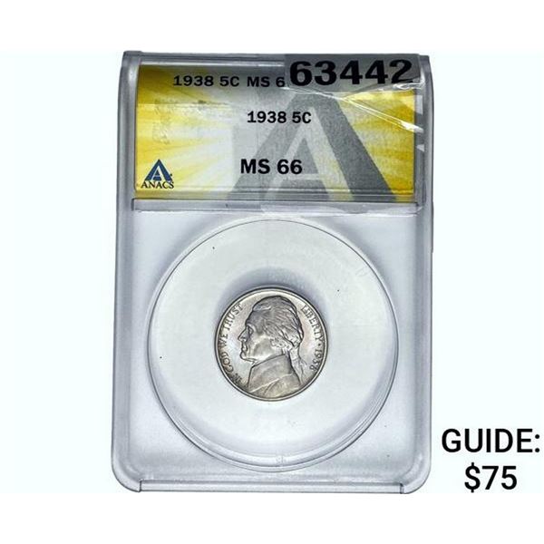 1938 Jefferson Nickel ANACS MS66