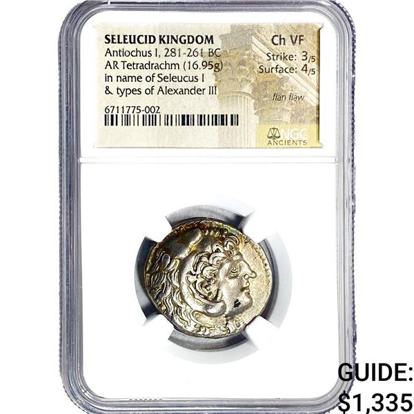Seleucid Antiochus I,281-261BC Tetradrachm 16.95g NGC ChVF