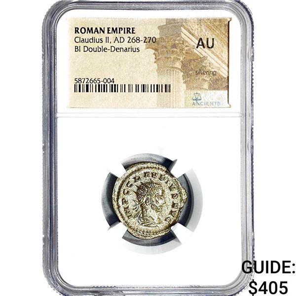 Roman Claudius II, AD 268-270 BI Dbl- Denarius NGC AU