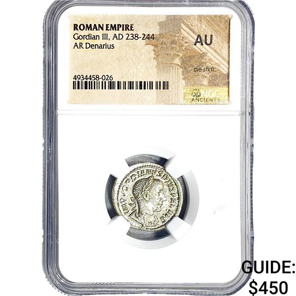 Roman Gordian III, AD 238-244 AR Denarius NGC AU