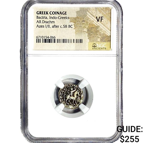After 58.BC Bactria Indo-Greeks AR Drach Azes I/II NGC VF