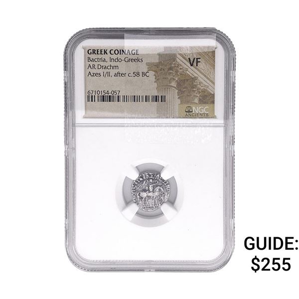 After 58.BC Bactria Indo-Greeks AR Drach Azes I/II NGC VF