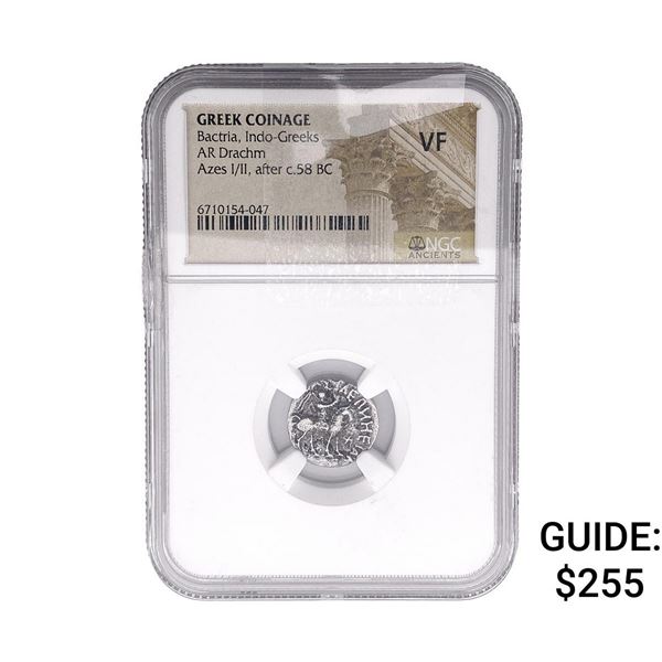After 58.BC Bactria Indo-Greeks AR Drach Azes I/II NGC VF