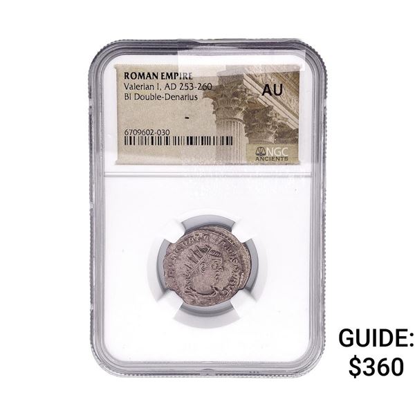 Roman Valerian I,AD 253-260 BI Dbl-Denarius NGC AU