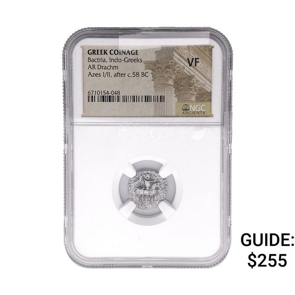 After 58.BC Bactria Indo-Greeks AR Drach Azes I/II NGC VF