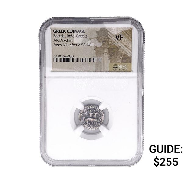After 58.BC Bactria Indo-Greeks AR Drach Azes I/II NGC VF