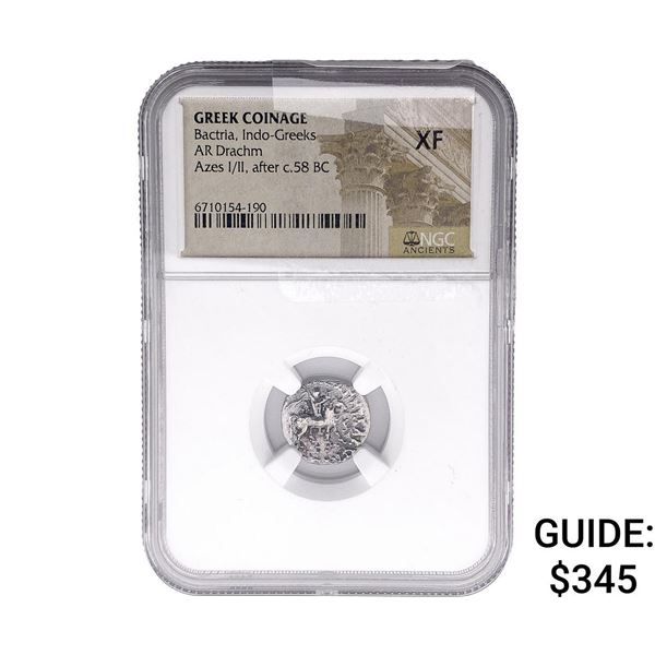 After 58.BC Bactria Indo-Greeks AR Drach Azes I/II NGC XF