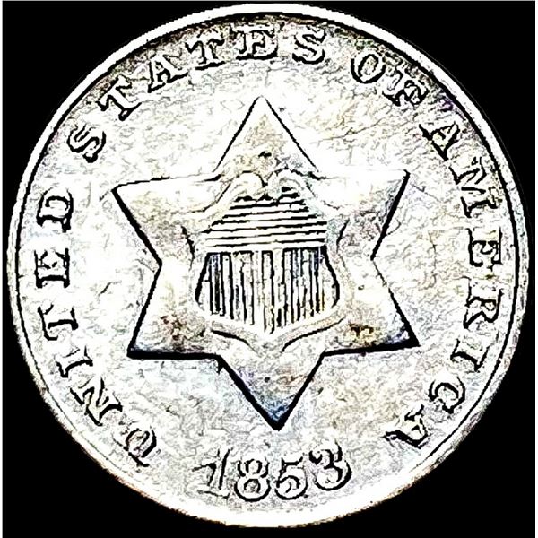 1853 Silver Three-Cent Piece ABOUT  UNCIRCULATED