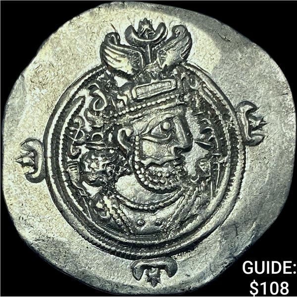 Sasanian Khusru II 591-628 AD Silver Drachm CHOICE AU