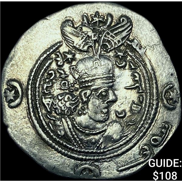 Sasanian Khusru II 591-628 AD SIlver Drachm CHOICE AU