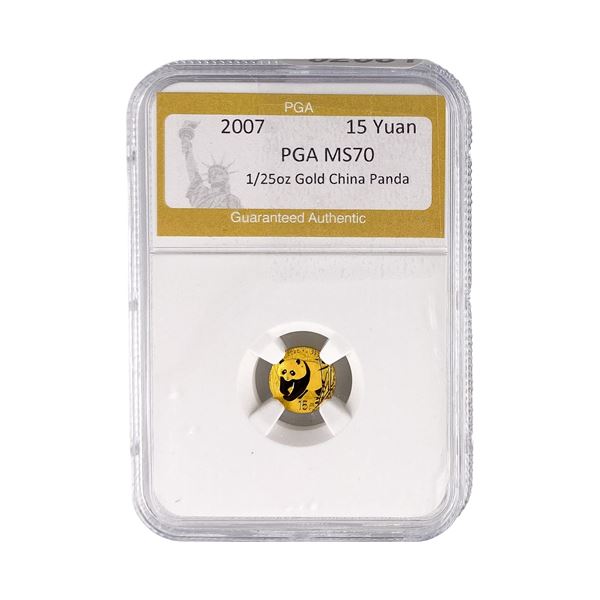 2007 1/25oz Gold China Panda 15 Yuan PGA MS70