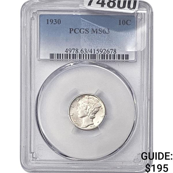 1930 Mercury Silver Dime PCGS MS63
