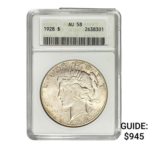1928 Silver Peace Dollar ANACS AU58