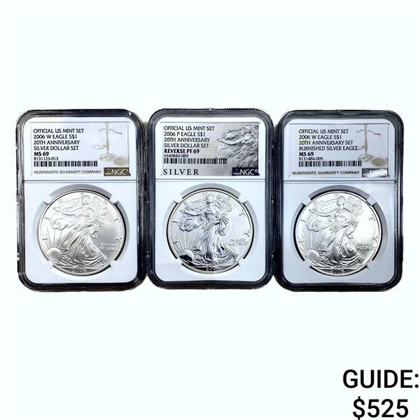 [3 Coins]2006 Silver Eagle NGC MS-PF69 20th Anniv.
