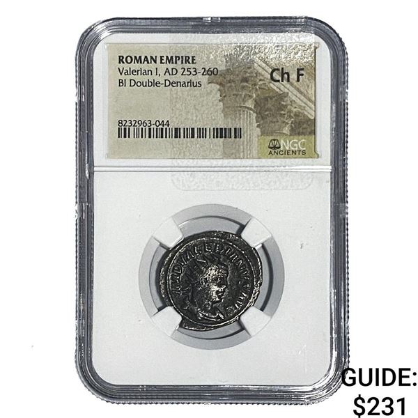 Roman Valerian I, AD 253-260 BI Dbl-Denarius NGC Ch F