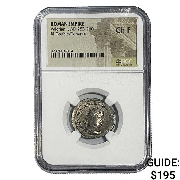Roman Valerian I, AD 253-260 BI Dbl-Denarius NGC Ch F