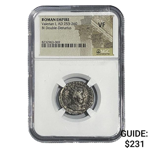 Roman Valerian I, AD 253-260 BI Dbl-Denarius NGC VF