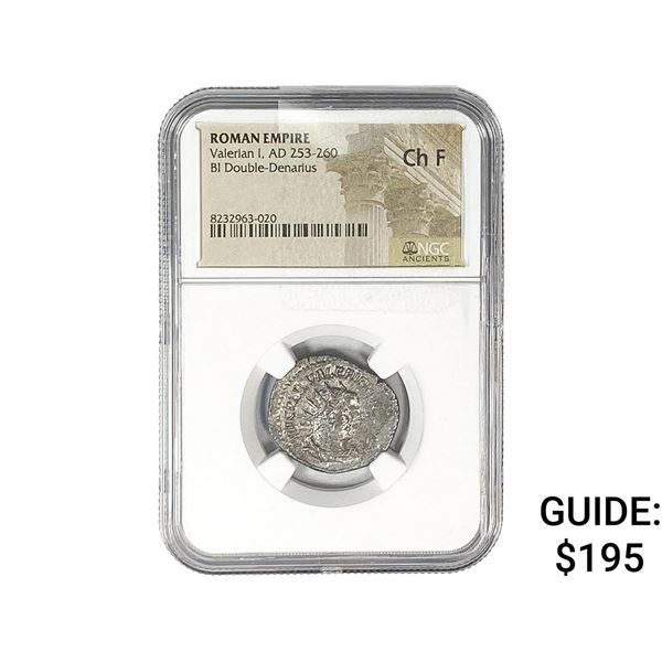 Roman Valerian I, AD 253-260 BI Dbl-Denarius NGC Ch F