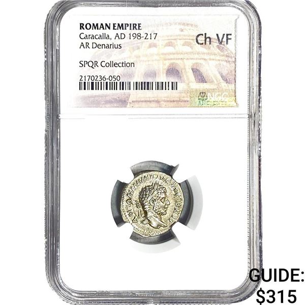 Roman Caracalla, AD 198-217 AR Denarius NGC ChVF